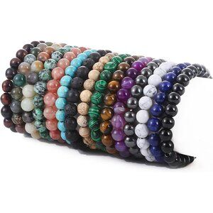 15 Pcs Multi-Color Semi-Precious Gemstone Beaded Bracelets for Women and Men